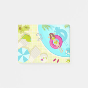 Swimming pool girl in bikini summer beach post-it notes