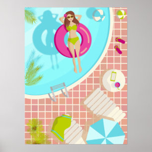 Swimming pool girl in bikini summer beach  poster