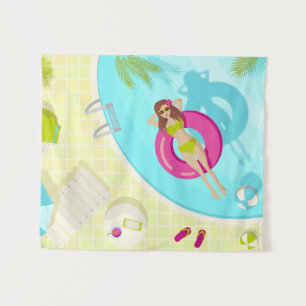 Swimming pool girl in bikini summer beach tapestry