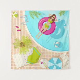 Swimming pool girl in bikini summer beach tapestry
