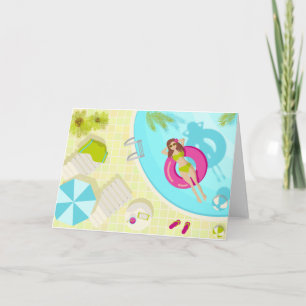 Swimming pool girl in bikini summer beach thank you card