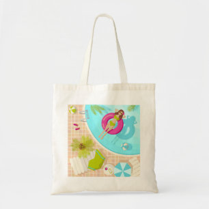 Swimming pool girl in bikini summer beach tote bag