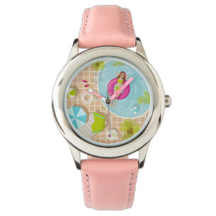 Swimming pool girl in bikini summer beach watch