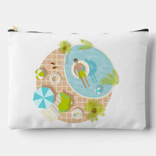 Swimming pool guy on tropical summer beach vacay accessory pouch