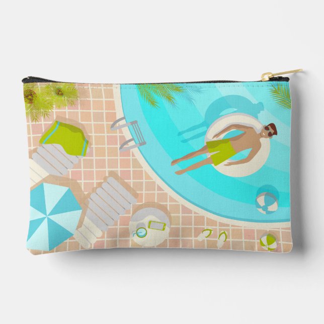 Swimming pool guy on tropical summer beach vacay accessory pouch (Back)