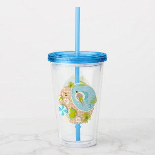 Swimming pool guy on tropical summer beach vacay acrylic tumbler