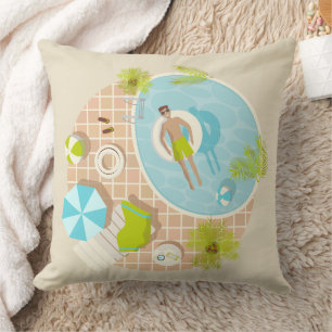 Swimming pool guy on tropical summer beach vacay cushion