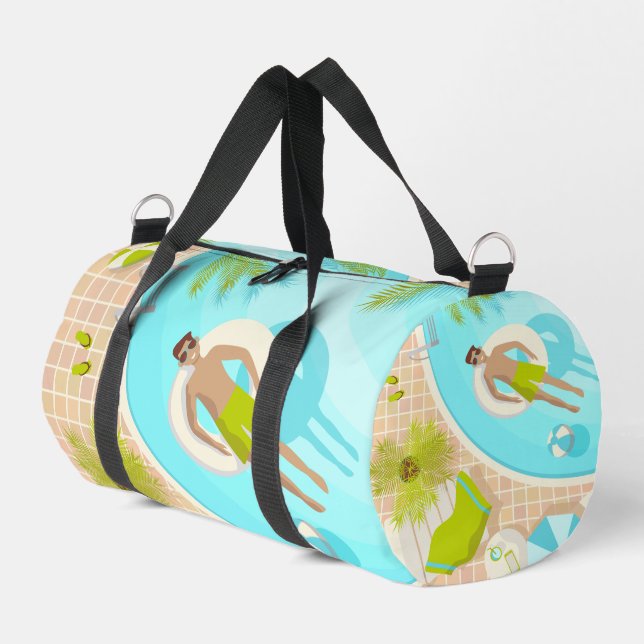 Swimming pool guy on tropical summer beach vacay duffle bag (Left Corner)