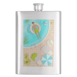 Swimming pool guy on tropical summer beach vacay hip flask