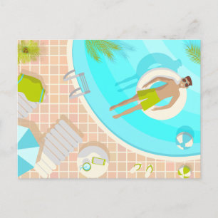 Swimming pool guy on tropical summer beach vacay holiday postcard