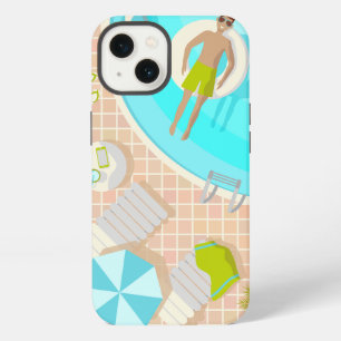 Swimming pool guy on tropical summer beach vacay iPhone 13 case