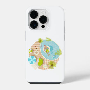 Swimming pool guy on tropical summer beach vacay iPhone 14 pro case