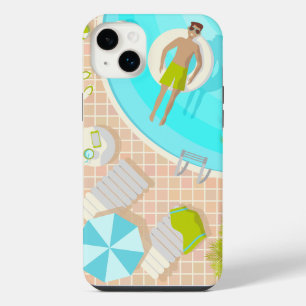Swimming pool guy on tropical summer beach vacay iPhone 14 plus case