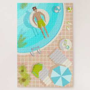 Swimming pool guy on tropical summer beach vacay jigsaw puzzle