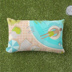 Swimming pool guy on tropical summer beach vacay lumbar cushion