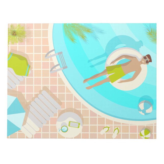 Swimming pool guy on tropical summer beach vacay notepad (Front)
