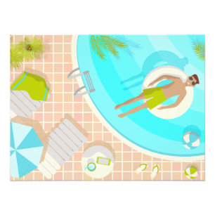 Swimming pool guy on tropical summer beach vacay photo print