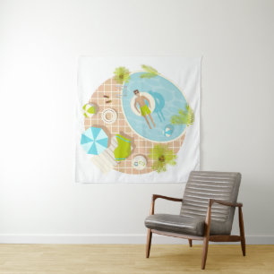 Swimming pool guy on tropical summer beach vacay tapestry