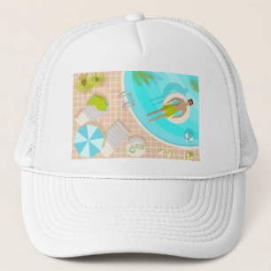 Swimming pool guy on tropical summer beach vacay trucker hat