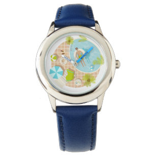 Swimming pool guy on tropical summer beach vacay watch