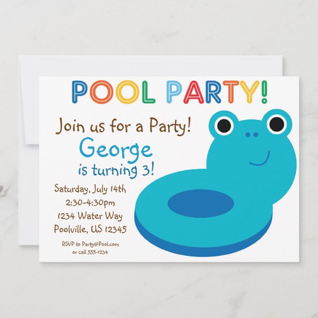 Swimming Pool Party - Blue Pool Floaty Birthday Invitation (Front)