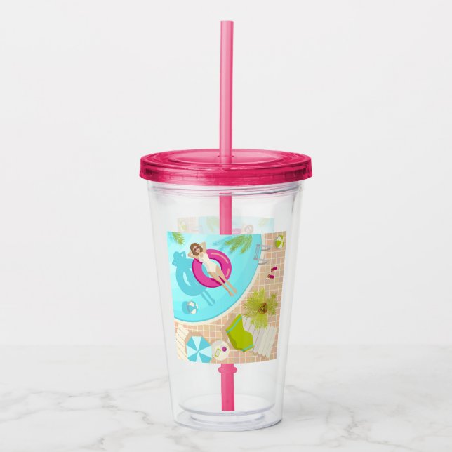 Swimming pool party girl in bikini summer beach  acrylic tumbler (Front)