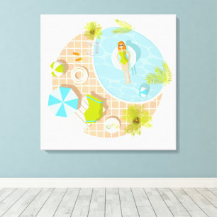 Swimming pool party girl in bikini summer beach  canvas print