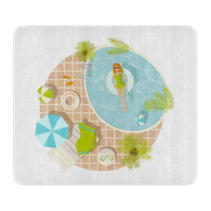 Swimming pool party girl in bikini summer beach cutting board