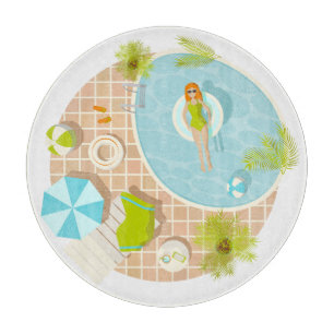 Swimming pool party girl in bikini summer beach cutting board