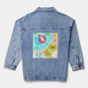 Swimming pool party girl in bikini summer beach  denim jacket
