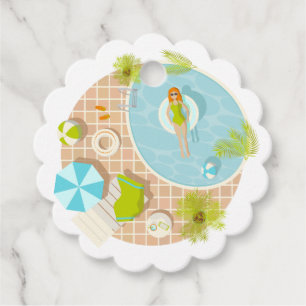 Swimming pool party girl in bikini summer beach favour tags