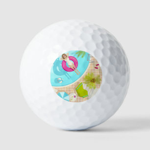 Swimming pool party girl in bikini summer beach  golf balls