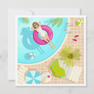 Swimming pool party girl in bikini summer beach holiday card