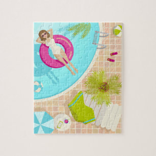 Swimming pool party girl in bikini summer beach jigsaw puzzle