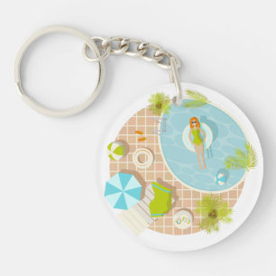 Swimming pool party girl in bikini summer beach  key ring