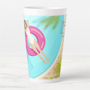 Swimming pool party girl in bikini summer beach  latte mug