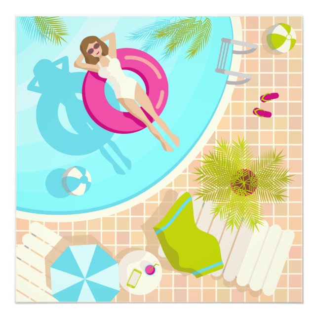 Swimming pool party girl in bikini summer beach  photo print (Front)