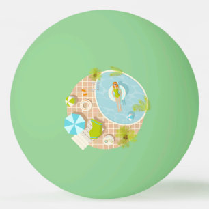 Swimming pool party girl in bikini summer beach  ping pong ball