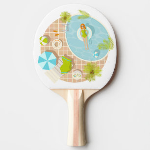 Swimming pool party girl in bikini summer beach  ping pong paddle