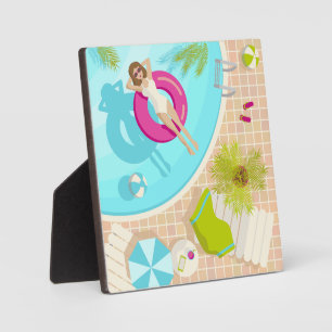 Swimming pool party girl in bikini summer beach  plaque