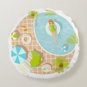Swimming pool party girl in bikini summer beach  round cushion
