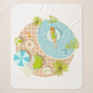 Swimming pool party girl in bikini summer beach sherpa blanket