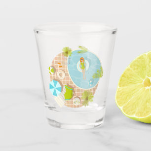 Swimming pool party girl in bikini summer beach shot glass