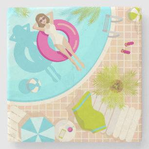 Swimming pool party girl in bikini summer beach stone coaster