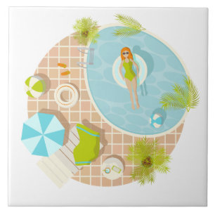 Swimming pool party girl in bikini summer beach  tile