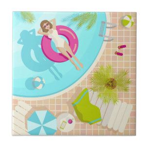 Swimming pool party girl in bikini summer beach  tile
