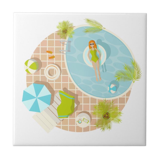 Swimming pool party girl in bikini summer beach  tile (Front)