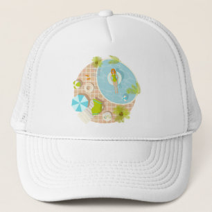 Swimming pool party girl in bikini summer beach trucker hat