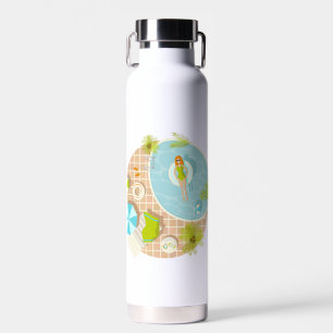 Swimming pool party girl in bikini summer beach water bottle