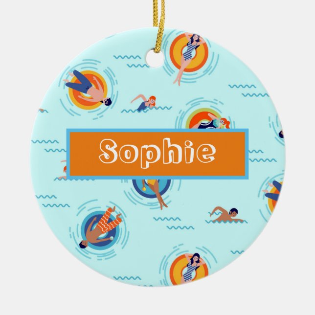 Swimming pool party name gift ceramic tree decoration (Front)